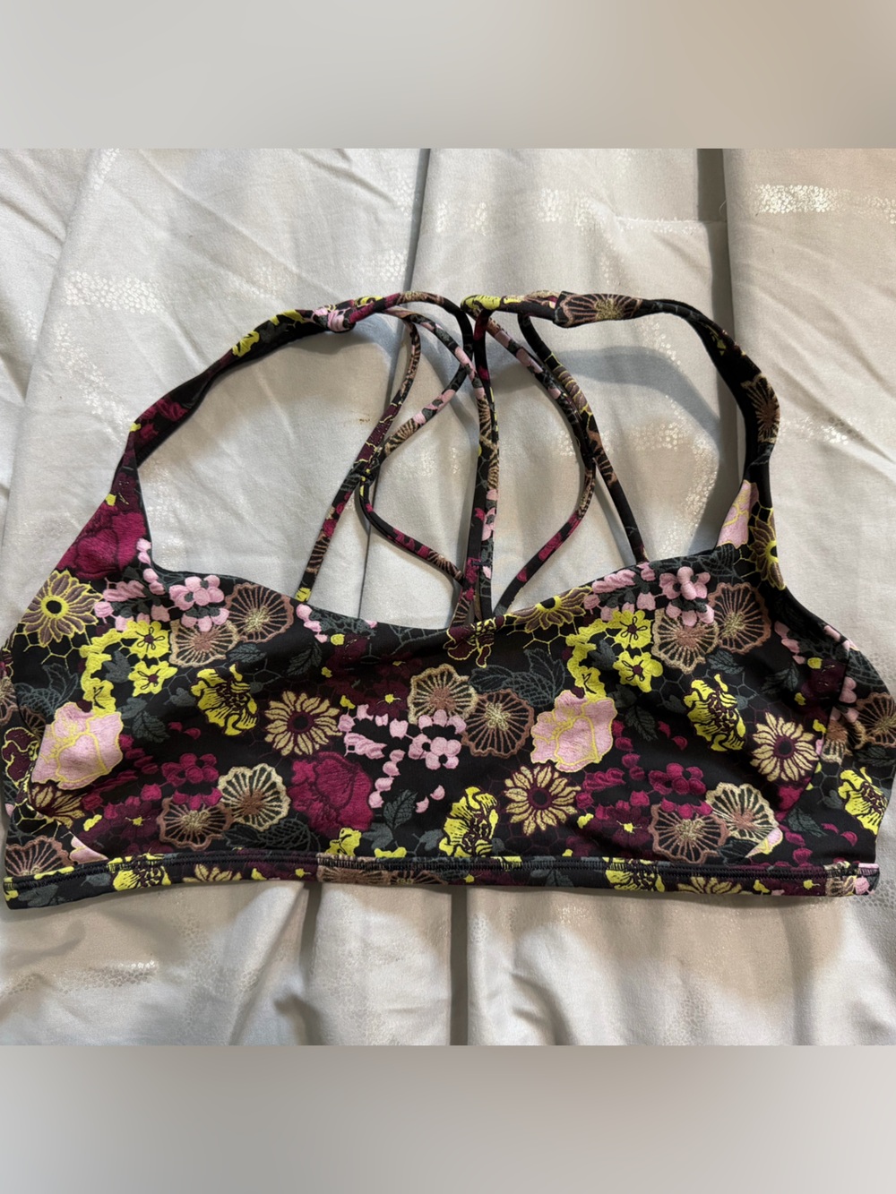 Floral Strappy Bra in Black, Pink & Yellow